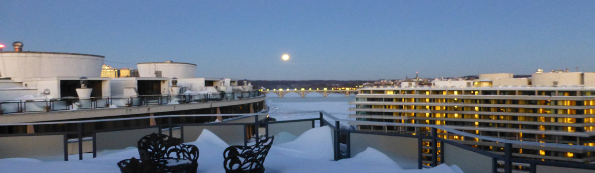 Watergate East winter moonscape over Potomac River